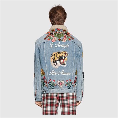 gucci fur jean jacket|Gucci jean jackets men's.